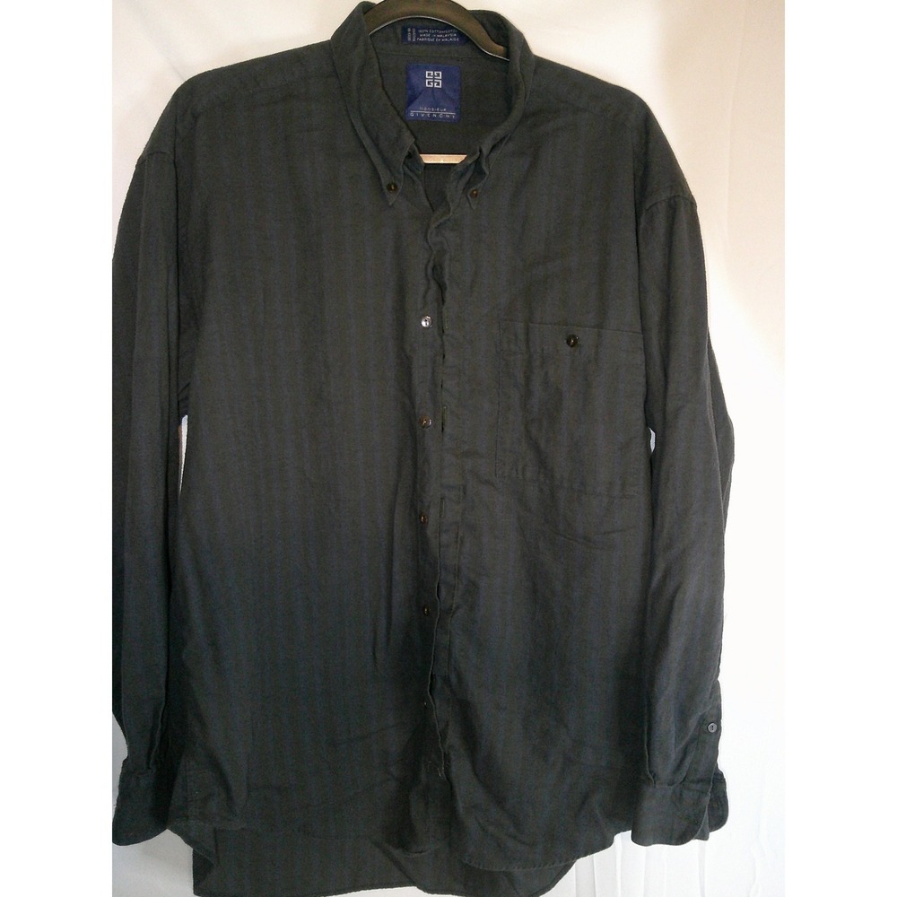 Monsieur Givenchy Men's Charcoal Striped Flannel Long‎ Sleeve Shirt L